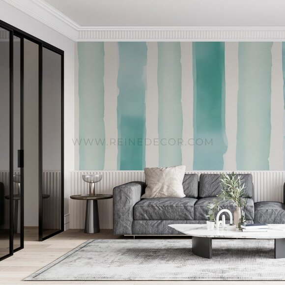 Teal Watercolor Stripes Wallpaper | Stylish Abstract Decor - Picture 4 of 7